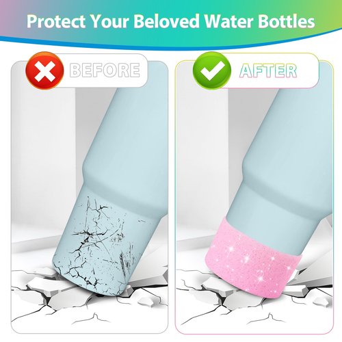 VZZNN 4-Pack Protective Glitter Silicone Boot for Stanley Quencher 20-40 oz and Hydroflask 12-24 oz,Compatible with All Water Bottles with Bottom Width of 2.85-3.56in（Blue Pink Purple Silver）