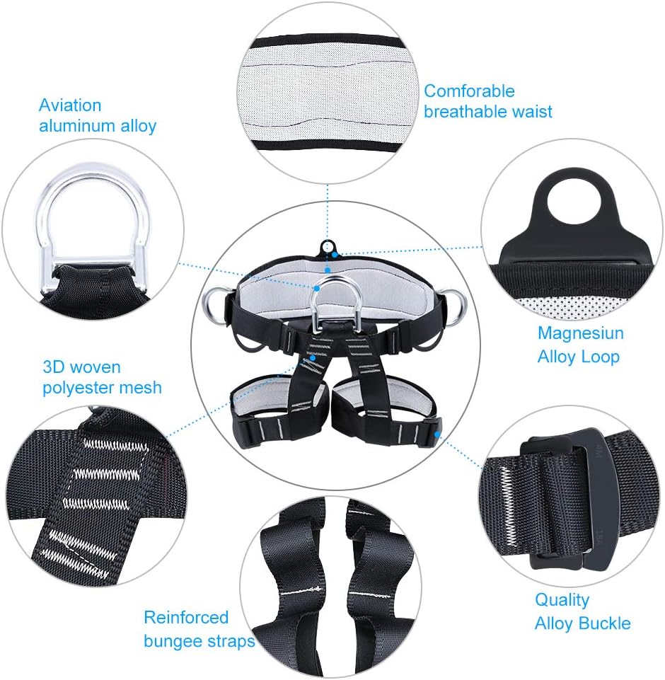 X XBEN Thicken Climbing Harness, Protect Waist Safety Harness Gear, Wider Half Body Harness for Roofing Fire Rescuing Rock Climbing Rappelling Tree Climb