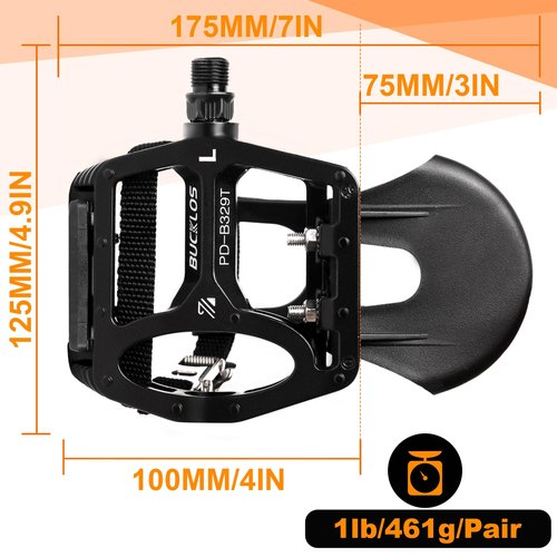 Bucklos Bike Pedals with Toe Cages and Straps - Bicycle Toe Clips Cage Compatible with Road Bike/Peloton/Mountian Bikes/MTB - Toe Clip Pedal for Wide Shoes Indoor Outdoor Cycling