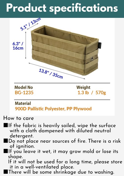 camping moon Side Storage Bag Outdoor Storage Box for Field Rack Black BG-1235BK (Coyote)