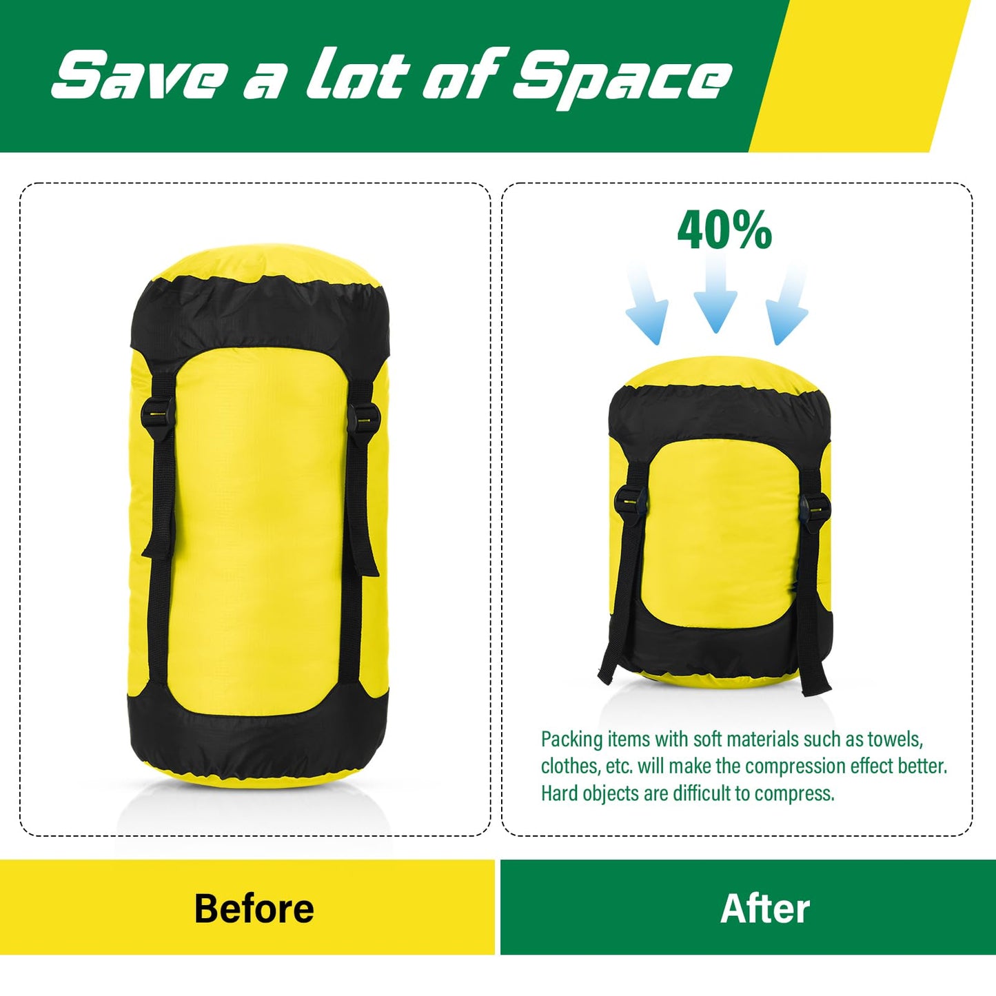 GliCraft 5 Pcs 5L/10L/15L/20L/35L Camping Sleeping Bag Compression Sacks for Backpacking Water Resistant Sleeping Bag Stuff Sack Space Saving Storage Sack for Hiking Gear(Bright Colors)