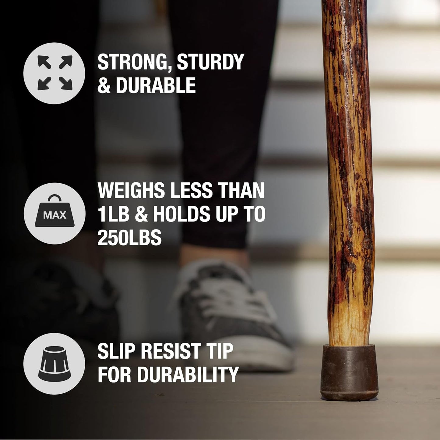 Rustic Hickory Walking Stick with Safari Handle - Handmade in the USA for Men & Women