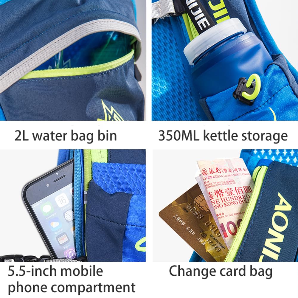 AONIJIE 5.5L Running Hydration Vest Pack with 6 Safety Pockets Adjustable & Lightweight Hydration Backpack for Marathon Race Hiking Cycling (Grey