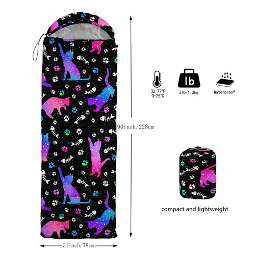 BailiPromise Starry Cat Camping Sleeping Bags,3 Season Warm & Cool Weather,Lightweight Waterproof Sleeping Bags for Adults & Kids,Traveling and Outdoors,Camping Gear Equipment,31x90inch