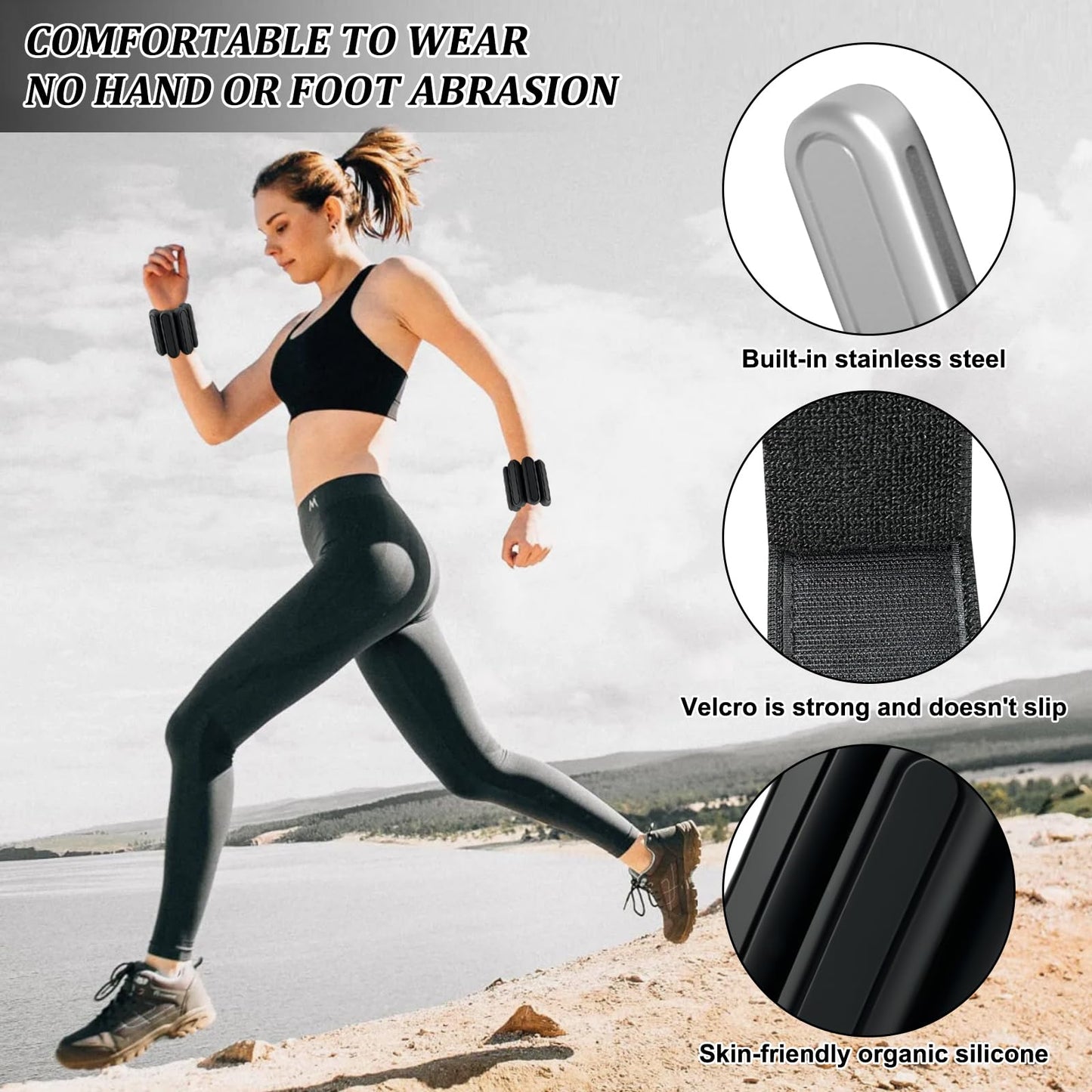 Adjustable Ankle Weights Set of 2 (1Lb Each) for Women Men Kids Wrist Ankle Weights Increase Training Intensity Wrist Weights Increase Training Intensity for Yoga, Pilates, Aerobics, Swimming, Hiking (black)