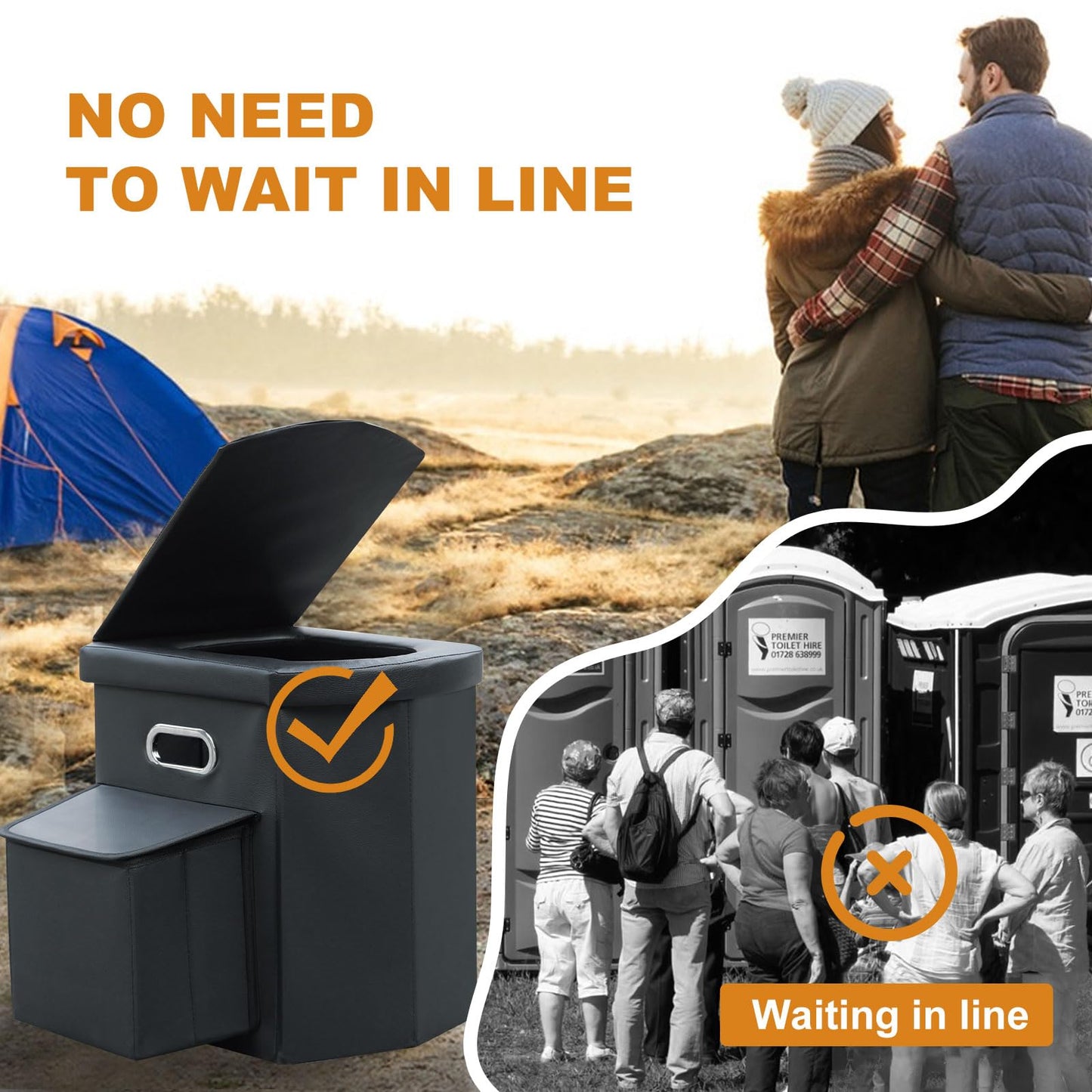 Ann Katy Upgrade XL Portable Toilet for Adults, Extra Large Portable Travel Floding Toilet, Camping Tall Toilets with Lid for Adults and Kids Compact Potty for Car,Hiking,Beach and Camping