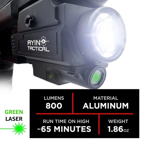 AYIN Tactical Pistol Light Combo 800 Lumen, Quick Disconnect, USB Rechargeable Tactical Rail Mounted Flashlight, Mounting Hardware, Battery and Charger Included
