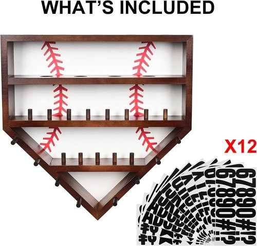Westant Baseball Ring Display Case - 17" Wooden Baseball Ring Holder, Wall Mount Baseball Case Display for Balls, Rings, Medals, Trophies - One Case for All Memorabilia