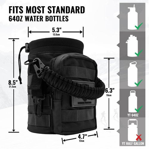 NATURE PIONEOR 32 64 128oz Tactical Water Bottle Pouch, Multi-Function Tactical Water Bottle Bag with Adjustable Shoulder Strap, Half/One Gallon Molle Strap Carrier Holder