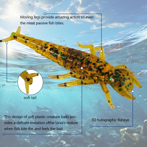 Eupheng 50PCS Insect Bait Kit, 2 inch Lifelike Big Jawed Water Bug Soft Plastic Fishing Lures Diving Bugs Swim Bait for Bass Trout Perch Crappie Bluegill