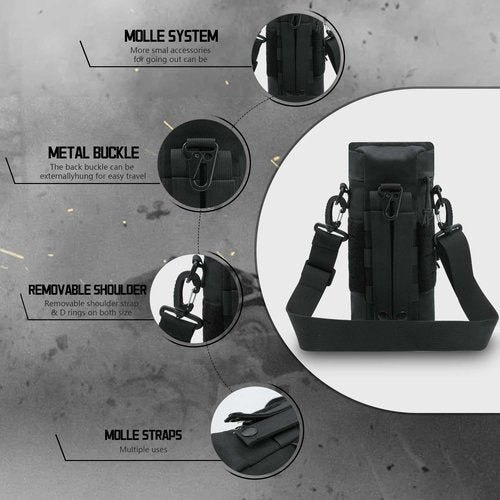 Black Molle Water Bottle Holder, Tactical Water Bottle Pouch with Strap, Adjustable Molle Water Bottle Carrier Bag for Hiking Camping Travel