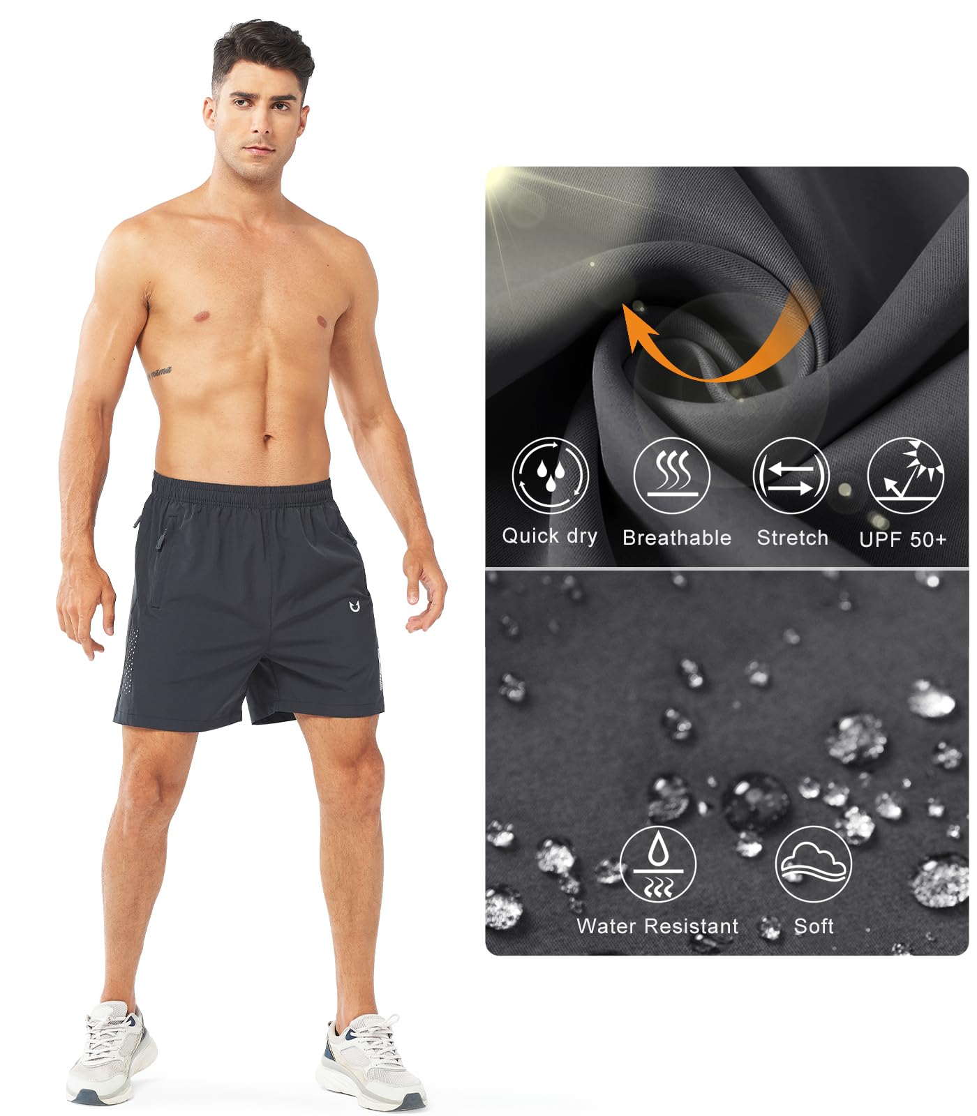 NORTHYARD Men's Athletic Running Shorts Gym Workout 7"/9"/5" Quick Dry Lightweight Sports Basketball Tennis 3 Zipper Pockets DARKGREY-5inch 4XL