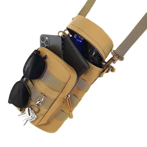 LFWATAXY 1 Pcs Tactical Water Bottle Pouch Tactical Backpack Attachment Pouches Water Bottle Pouch Zipper Water Bottle Bag Water Bottle Holder with Strap Hiking Camping Outdoor Travel (Khaki)