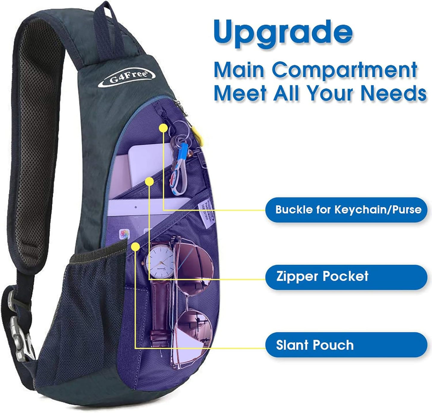 G4Free Sling Bag for Men Women, Small Crossbody Backpack Lightweight Chest Shoulder Bags for Travel, Outdoor and Sports (Black)