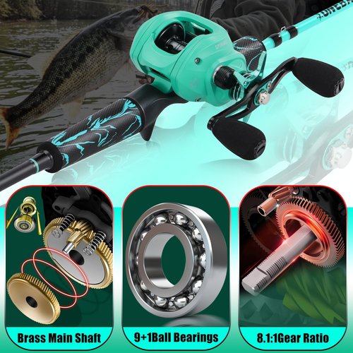 One Bass Fishing Rod and Reel Combo, IM6 Graphite 2Pc Blank Baitcasting Combo with SuperPolymer Handle- 6'0" with Right Handed Reel