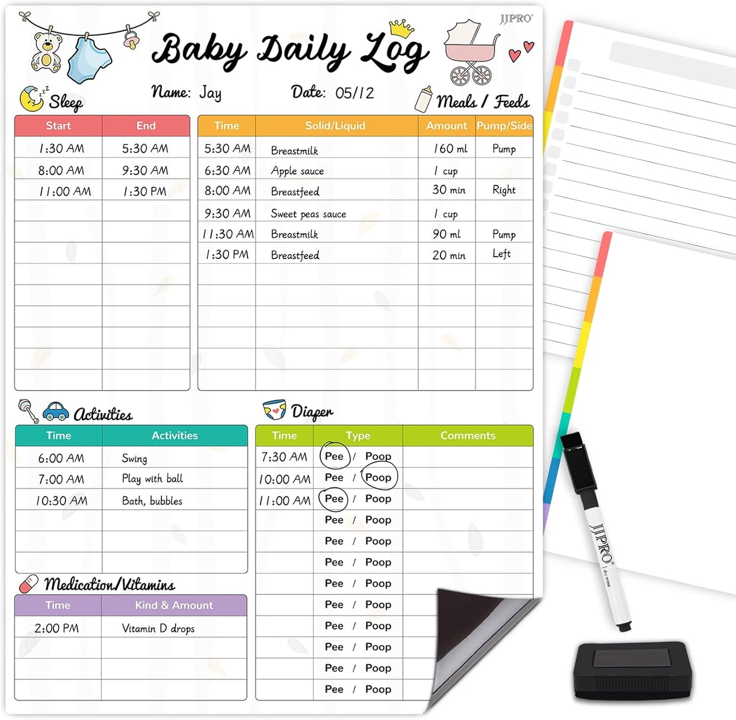Newborn Baby or Toddler First Foods Tracker Whiteboard-Magnetic Dry Erase Daily Food Log-Reusable Daily Planner Chart to Log Feeding Food/Food Checklist/to-Do List - for New Parents,Nanny, Babysitter