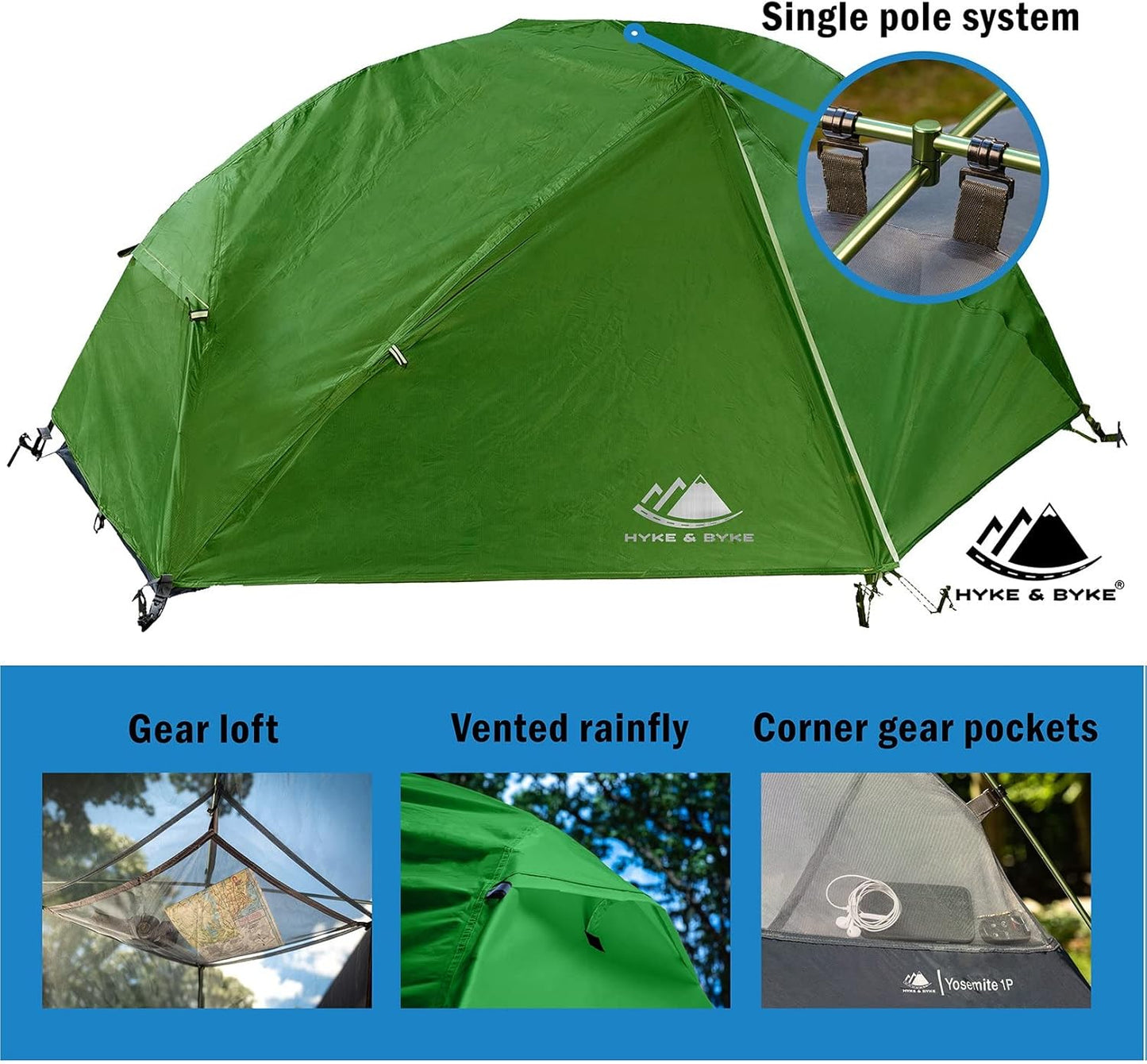 Hyke & Byke Zion Hiking & Backpacking Tent - 3 Season Ultralight, Waterproof Tent for Camping w/Rain Fly and Footprint - 1 Person - Orange