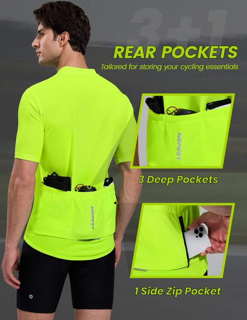 Nepest Bike Jersey for Men Cycling Reflective Quarter Zip Cycle Biking Shirts with Zipper Pockets Moisture Wicking Breathable Biker Tops Neno Green XL