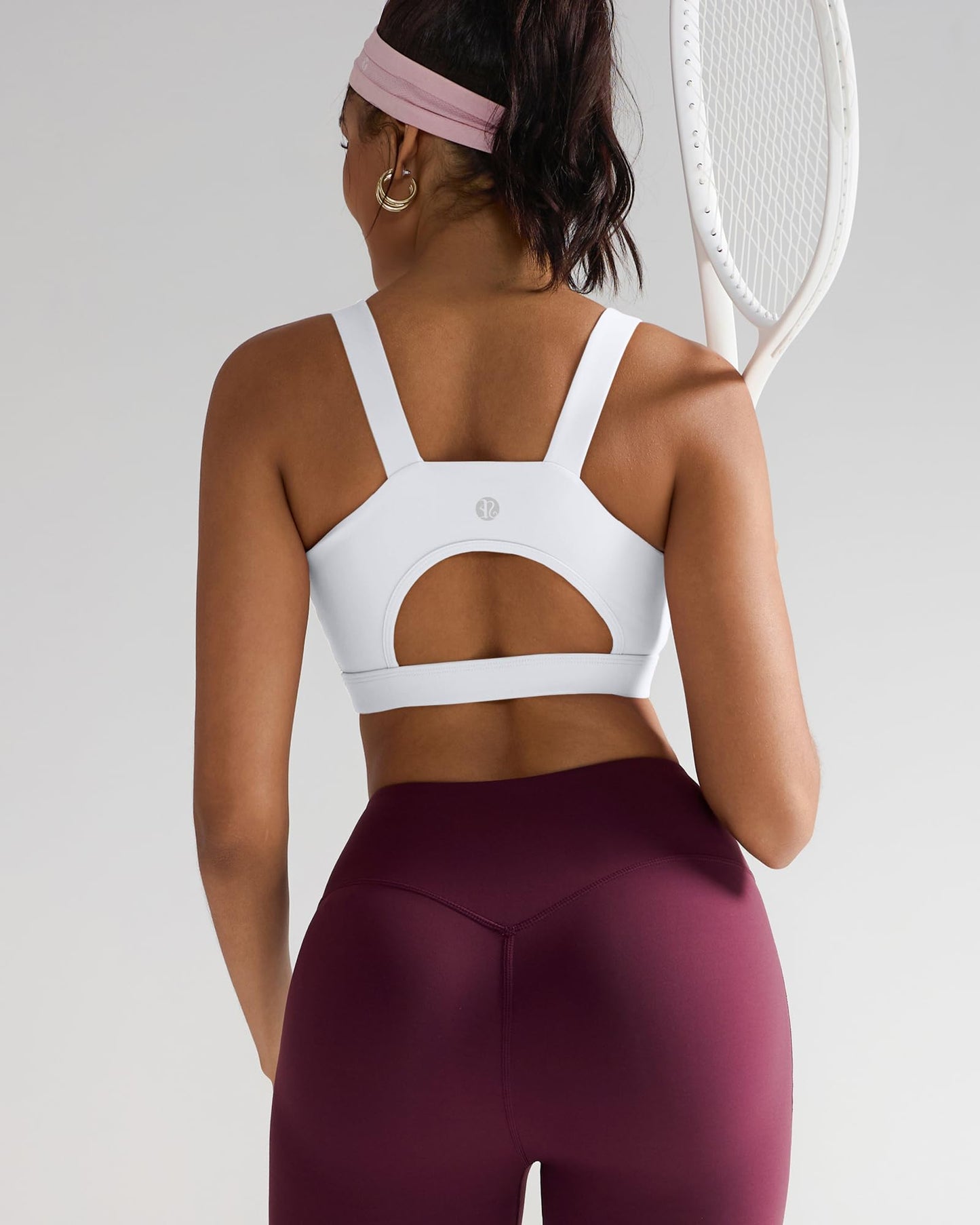 RUNNING GIRL High Impact Sports Bras for Women,Racerback White Bra Workout Crop Tank Tops Longline Sports Bra Push up(WX2667 White,L)