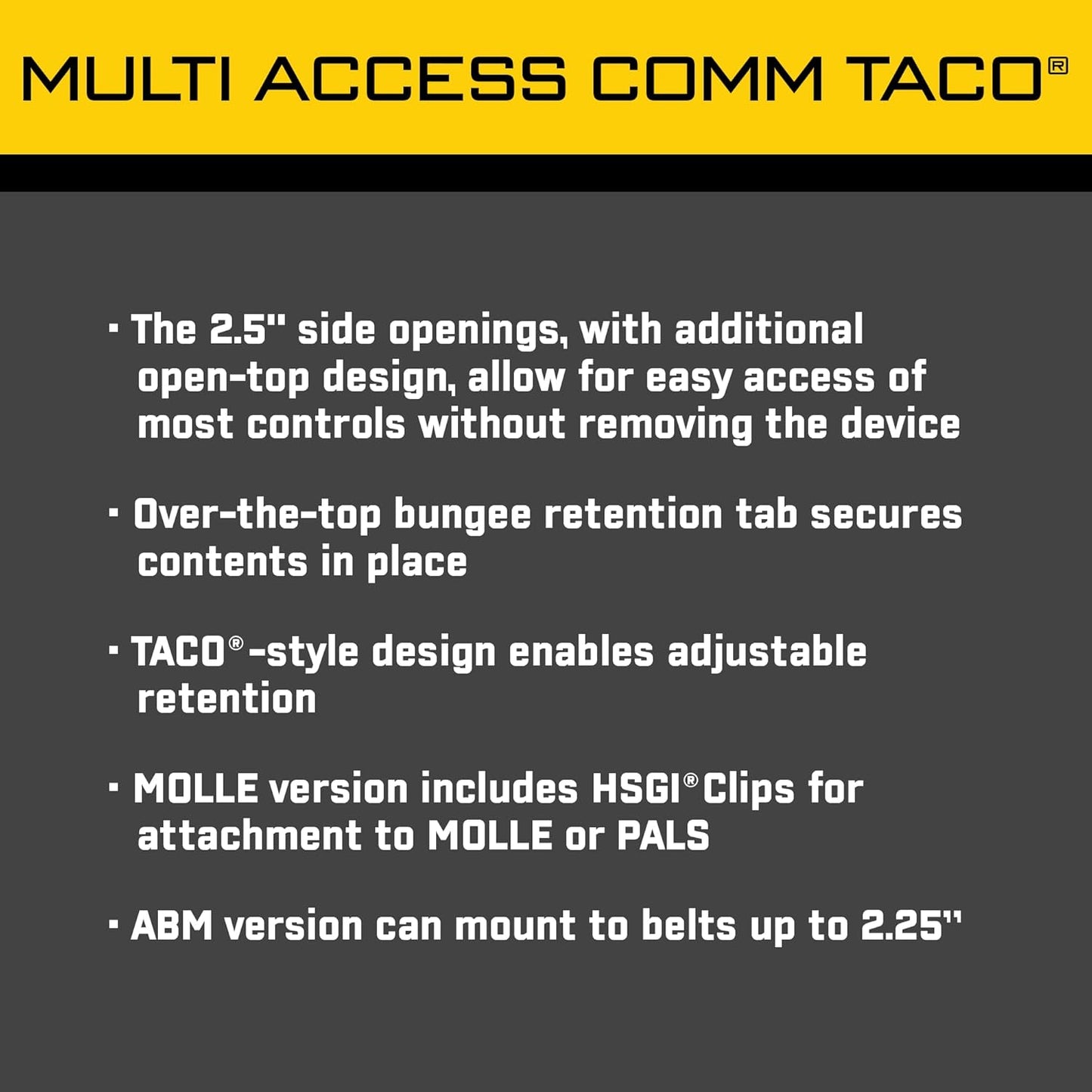High Speed Gear® - Multi-Access Comm (MAC™) Taco® MOLLE Pouch, Police Gear & Military Gear, MOLLE Radio Pouch, Tactical Pouch for Professionals (Black)
