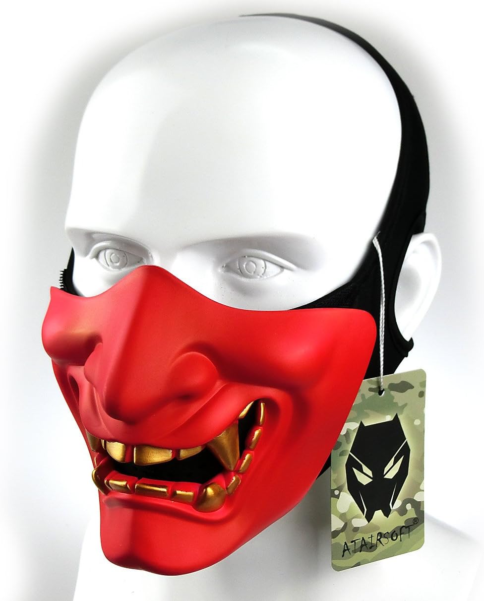 ATAIRSOFT Halloween Costume Cosplay BB Gun Evil Demon Monster Kabuki Samurai Hannya Oni Half Cover Airsoft and Prop Mask