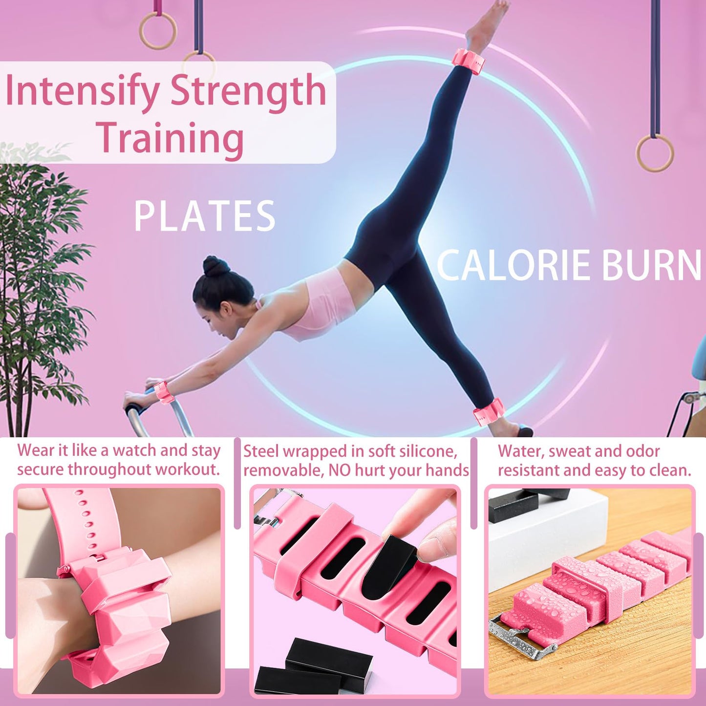 ANYEEK Pink Ankle & Wrist Weights: Adjustable 2lbs (1lb Each) for Women & Men - Walking, Pilates, Yoga Workout at Home - Hand Weights for Women at Home, Set of 2 (1lb Each)