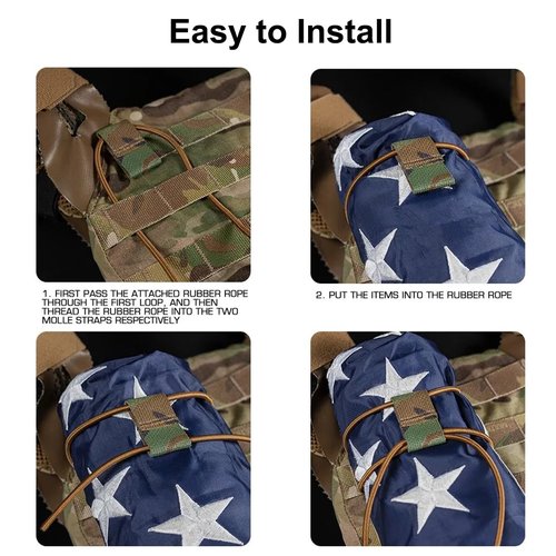 Tactical Flag Bungee Elastic Fastener Strap Shock Cord Retention Molle Webbing Loop Cord Lock Secure Plate Carrier Attachment