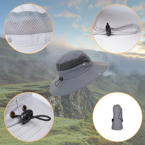 Sun Hat for Men Women UV Protection Wide Brim Fishing Hats Breathable UPF 50+ Waterproof Boonie Bucket Hats Beach Safari Hiking Garden Dark Grey