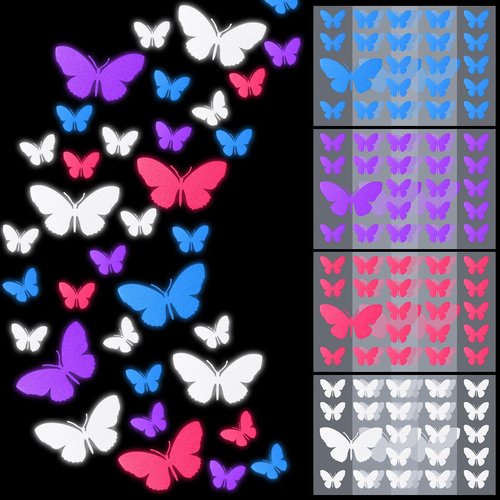 Motipuns Butterfly Reflective Decal, 12 Count Vinyl Sticker, Purple, Waterproof, Fade Resistant, for Window, Outdoor Use, Helmet, Car, Motorcycle