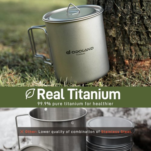Odoland Titanium Camping Cookware 750ML Titanium Pot with Lid and Spork Lightweight Camping Pot for Backpacking Hiking Traveling and Picnic