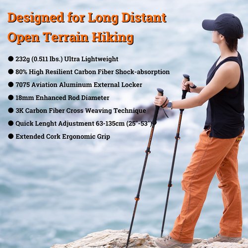 ELEMENTS PLAYERS 80% Trekking Poles for Hiking 3K Anti-Shock Carbon Fiber Ultralight Telescopic Collapsible - Professional Open Terrain (2PC)