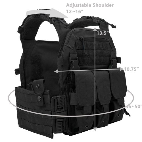 ULIONTAC Tactical Chest Training Clothing Suit with Quick Release Buckle Rig Mag Pouch ROC System Laser Cutting Adjustable (BK)
