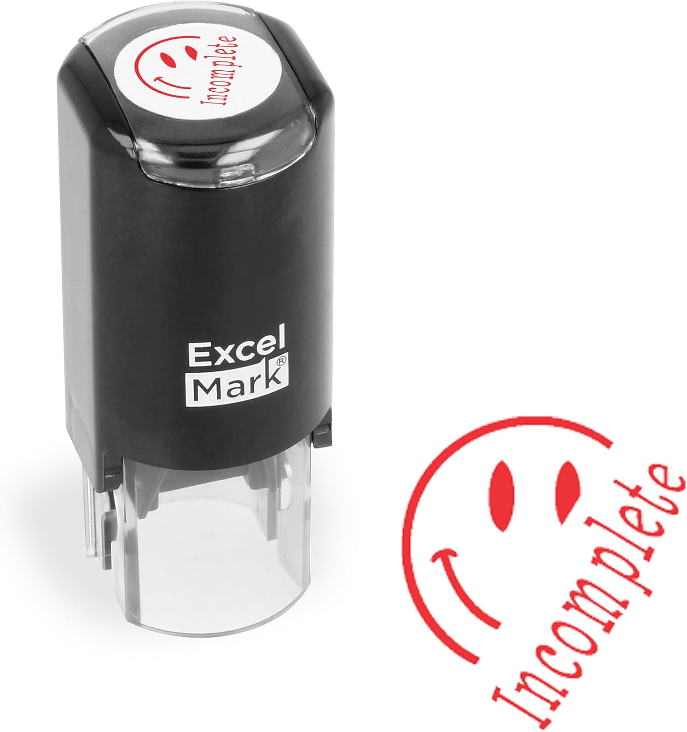 ExcelMark Round Teacher Stamp - Solid Star - RED Ink