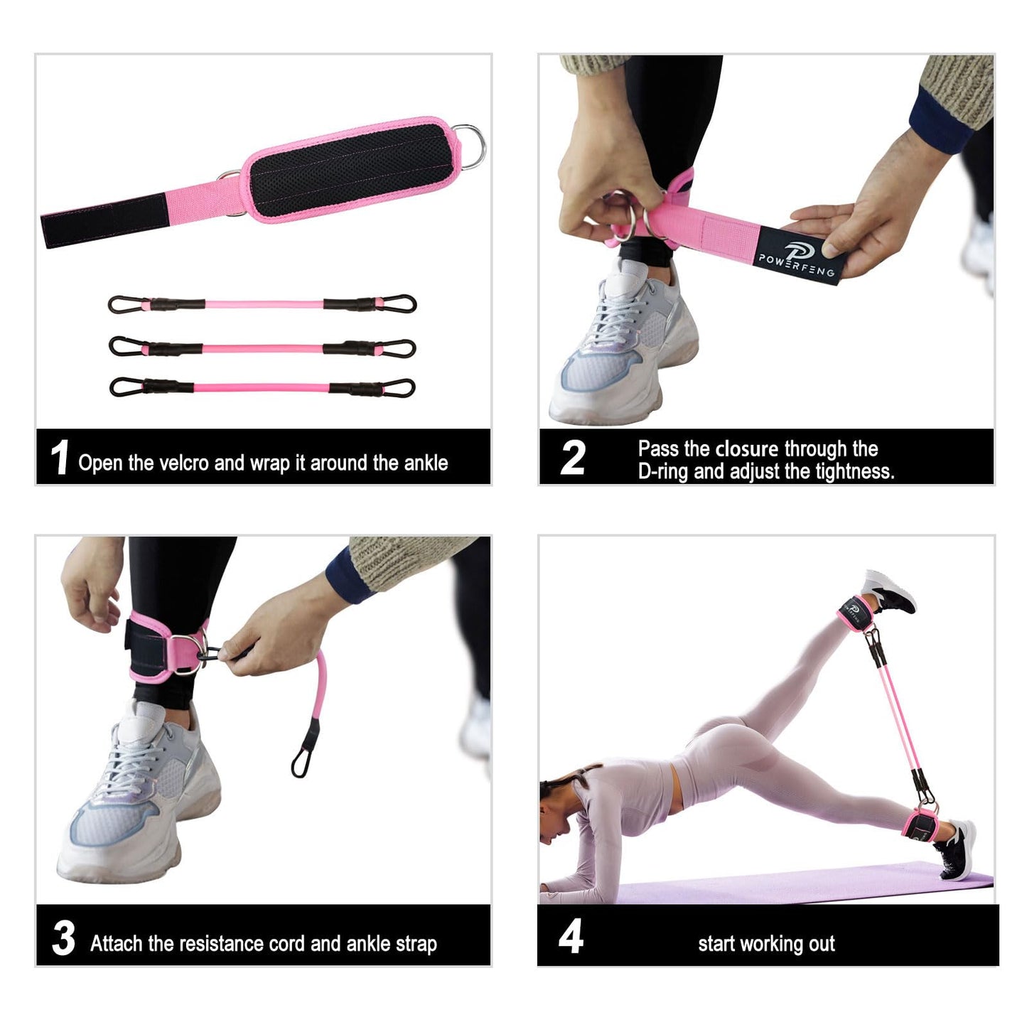 Ankle Resistance Bands with Cuffs: Women Ankle Strap Band for Working Out - Ankle Resistance Bands for Glutes Hip & Leg Butt Training Workout Exercise Equipment