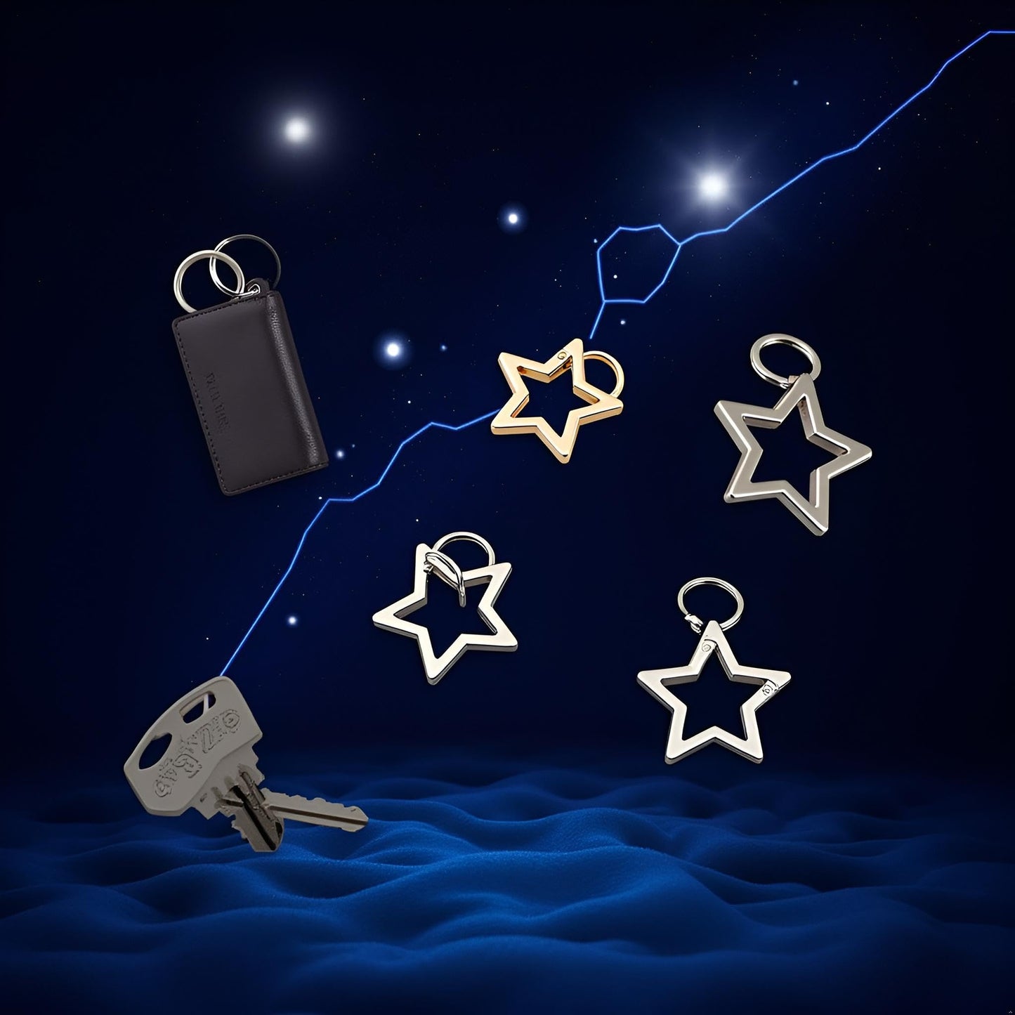 3Pc Star Shaped Stainless Steel Keychain Clip Carabiner Snap Hook Holder Star Carabiner Hook Clip Key Holder Carabiner Clip for Keys and Wallet with Key Chain Rings Accessories (M)