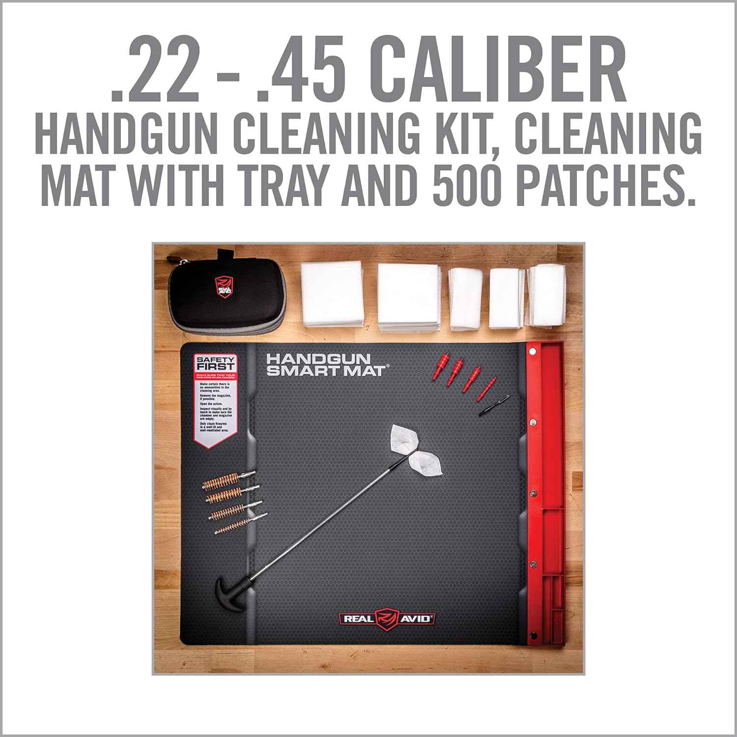 Real Avid Handgun Cleaning Kit with Gun Cleaning Mat & Magnetic Tray for 9mm, .40, .45 Caliber Pistols