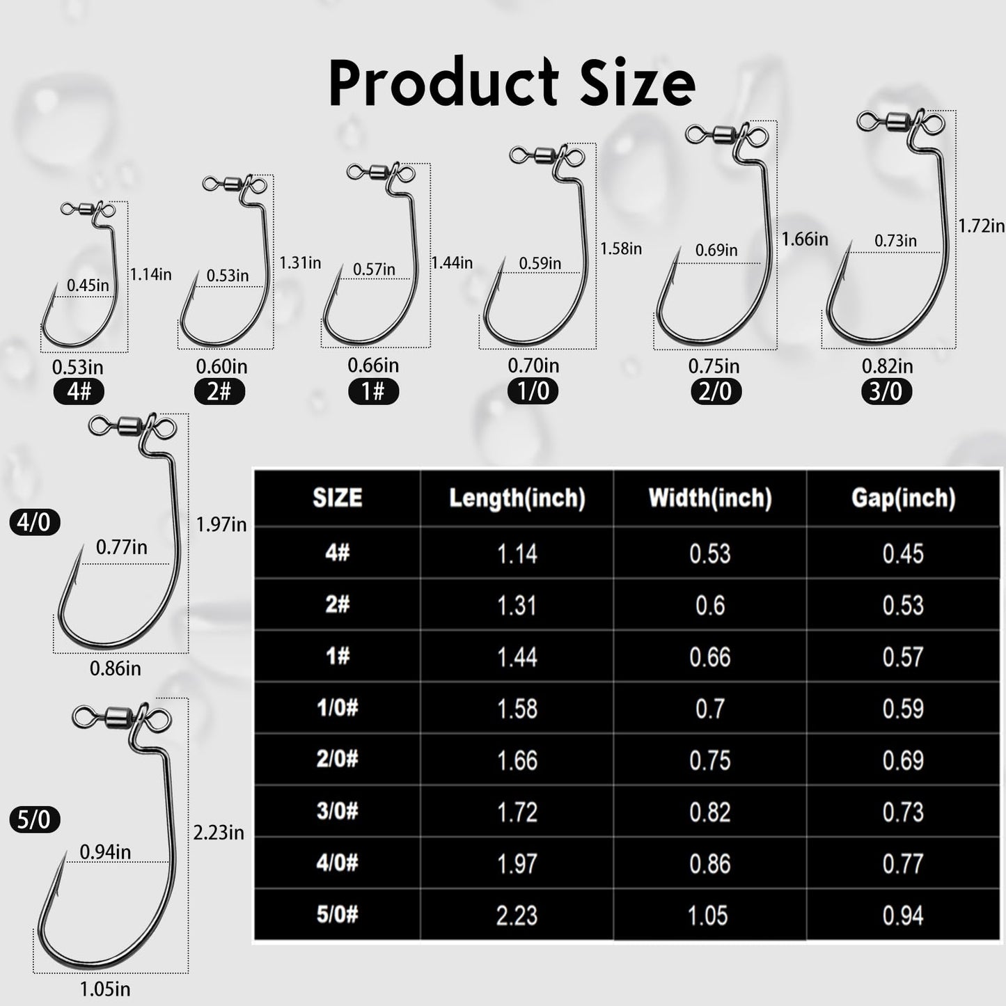 FishTrip Spin Shot Hooks for Drop Shot Rigs, 20pcs EWG Hook for Bass Fishing with Swivel Saltwater Freshwater Size 2/0