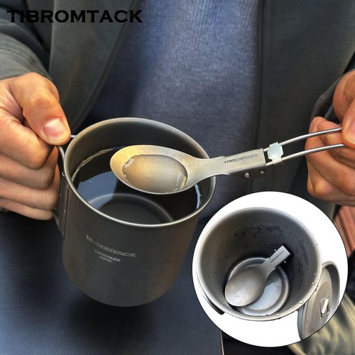 TIBROMTACK Titanium Folding Spoon, Outdoor Cutlery Extra Strong Ultra Lightweight (Ti), Healthy & Eco-Friendly Flatware for Camping, Hiking, Travel, Picnic