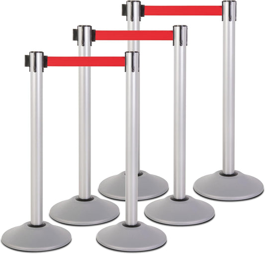 Premium Silver Steel Stanchion with 7.5-Foot Retractable Belt for Crowd Control