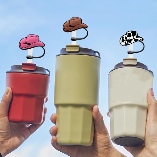 Straw Cover Cap for Stanley Cup 30 Oz 40 Oz Tumblers - 10mm Silicone Cowboy Hat Straw Covers,Funny Cowgirls Straw Toppers Accessories,Cow Boots Straw Covers Cap Plugs for Man & Woman Gifts (Cowboy)