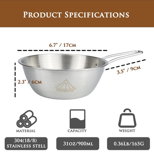 Pubgeer Camping Bowls 31oz (4 pack) - Nesting Stainless Steel bowl with Handles | Outdoor Sierra Cup | Ideal for RV Travel, Camping, and Backpacking | Makgeolli Bowls | Soup Bowls