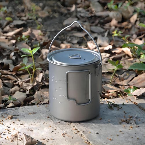 COMTAI 750ml/26oz Titanium Camping Pot with Lid and Foldable Handle, Ultralight Camping Mug for Hiking, Backpacking, Outdoor Cooking, and Travel