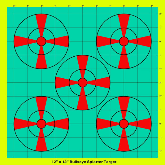 12x12inch Shooting Targets, Square Sight-in Splatter Paper Adhesive Bright Yellow Reactive Targets for Indoor Outdoor Shooting Practice (Red&Turquoise-10Pack)