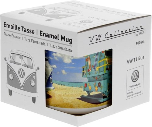 BRISA VW Collection - Volkswagen Large Enamel Coffee-Tea Mug Cup for Camping & Outdoor T1 Bus Campervan (500 ml/16.9 fl oz/Parade/Blue)