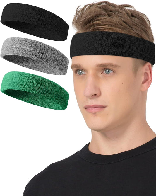 Tanluhu Sweatbands Sport Headbands for Working Out, Execise, Tennis, Basketball, Running - Terry Cloth Athletic Sweat Cotton Headband Outdoor for Men & Women
