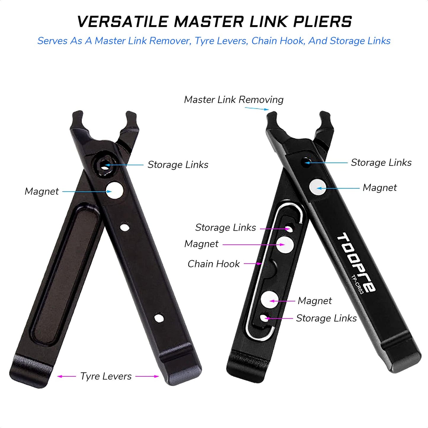 KIEVODE Multi-Functional Master Link Pliers with Master Link Removing, Tire Levers, Storage Links, and Chain Hook - Ideal for MTB, Road, Mountain Bicycle, BMX Bikes