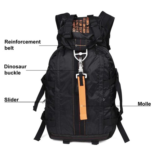 PAIWPHLI Tactical Backpack Flight Parachute Pack Large Lightweight Travel Backpack with Molle for Outdoor (Black)