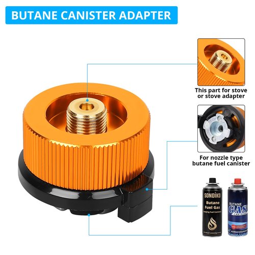 Sondiko Butane/Isobutane Refill Adapter, Fuel Transfer Device, Gas Converter Isobutane Canister Shifter, Gas Saver Plus for Fuel Canister, Backpacking Camping Stove, Burners