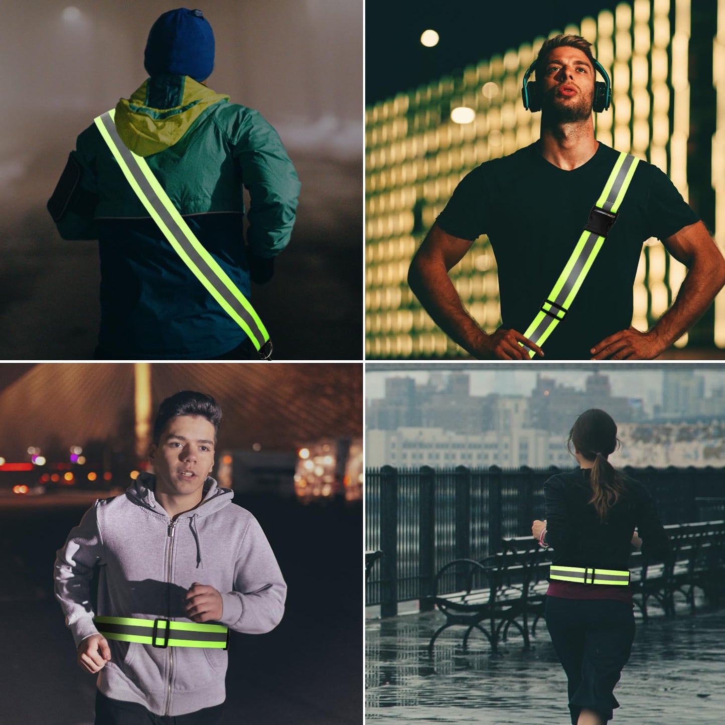XIHIRCD Reflective Shoulder Strap & 2pcs Reflective Wristband, Reflective Running Wrist Band Gear High Visibility Belt Safety Armband Sash for Night Running Walking