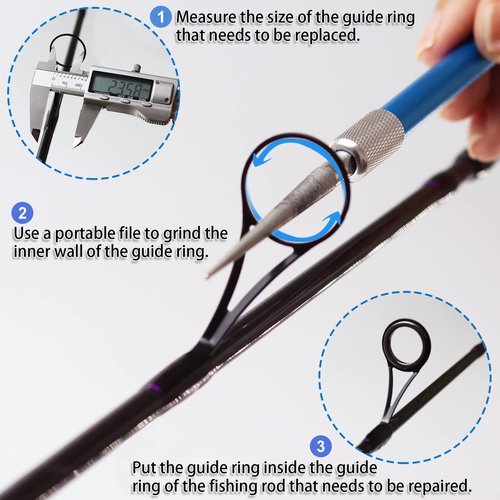 CWSDXM Fish Rod Repair Kit 26PCS Fishing Pole Eyelet Repair 13 Size Pole Ceramic Guides Rings Replacement Kit with 1pcs Tweezers and 1pcs Serrated Stick Tools (Black)